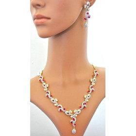 Ruby Diamond Necklace Set with Pearls